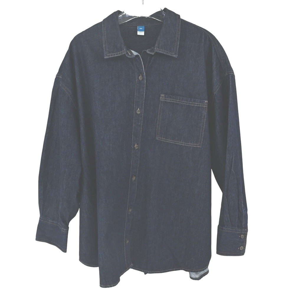 Old Navy XXL Dark Indigo Denim Button Down Jean Shacket Shirt Oversize Boyfriend